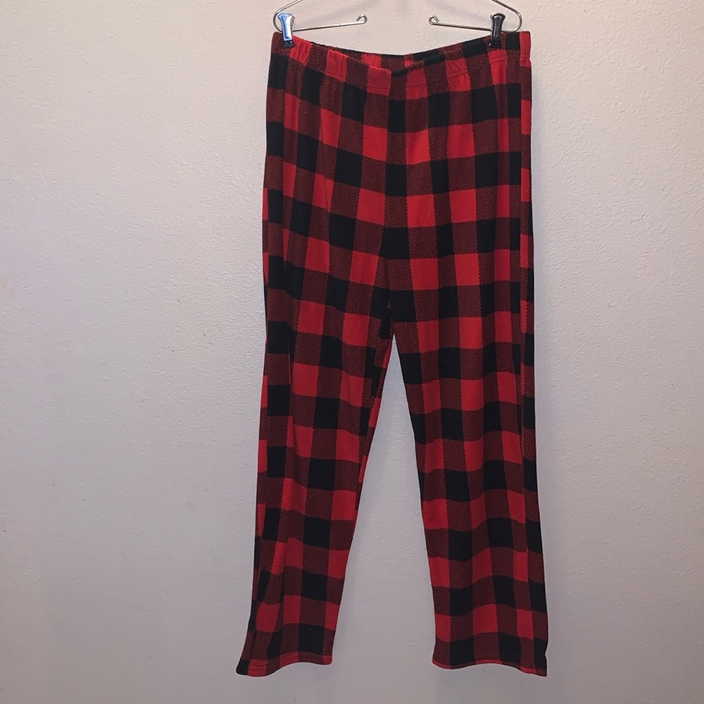 Holiday Time Red Plaid Plush Pajama Pants Men’s Large
